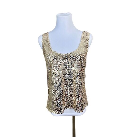 Abercrombie and Fitch Gold Sequin Tank Racer Top sz LARGE Retails $88 - Picture 1 of 12